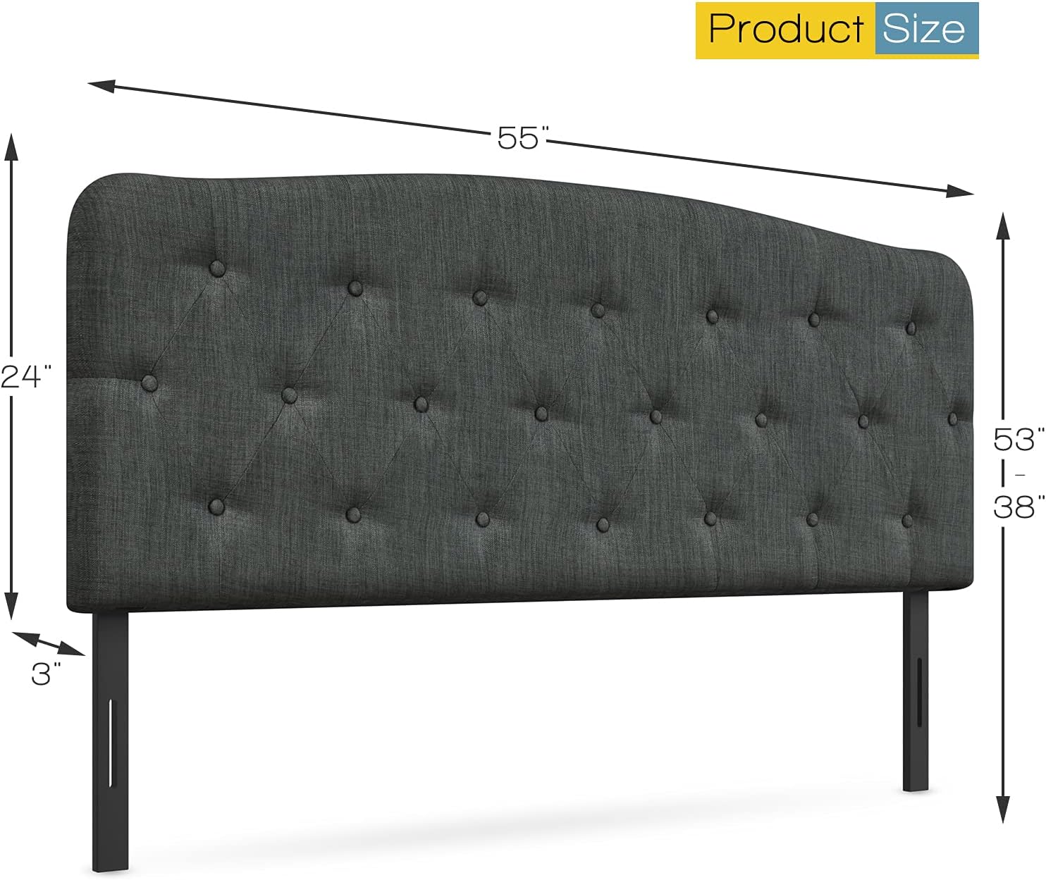 Giantex Upholstered Headboard, Button Tufted Headboard, Adjustable Height from 38’’ to 53’’ Platform, Full Size, Easy Assembly, Modern Fabric Furniture for Bedroom, Dark Grey