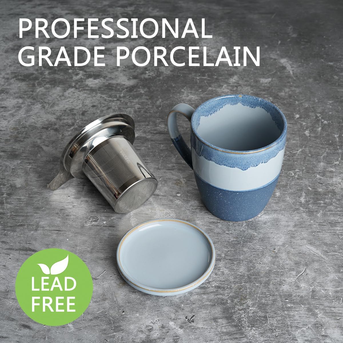 Bosmarlin Ceramic Tea Cup with Infuser and Lid, 16 Oz, 4 Colors to Choose, Dishwasher and Microwave Safe, Steeping Tea Mug with Strainer, Reactive Glaze, (Blue) - Image 3