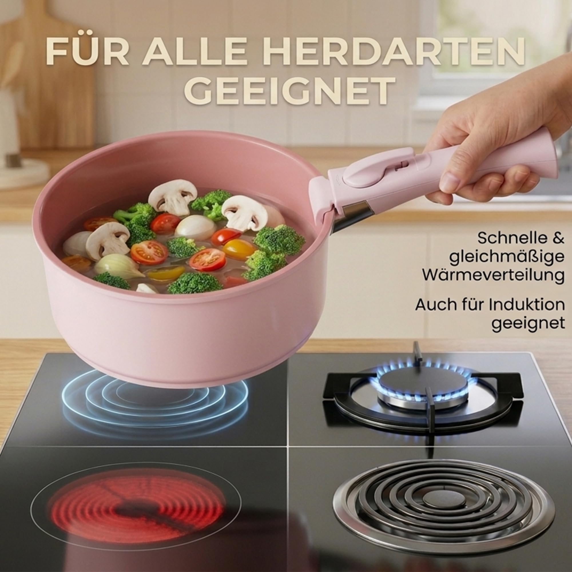 NEOFLAM® - Midas Plus Topf- und Pfannen-Set mit abnehmbarem Griff, 8-teilig, induktionsgeeignet, Keramik-Antihaftbeschichtung, PFAS-frei, backofenfest, leichte Reinigung