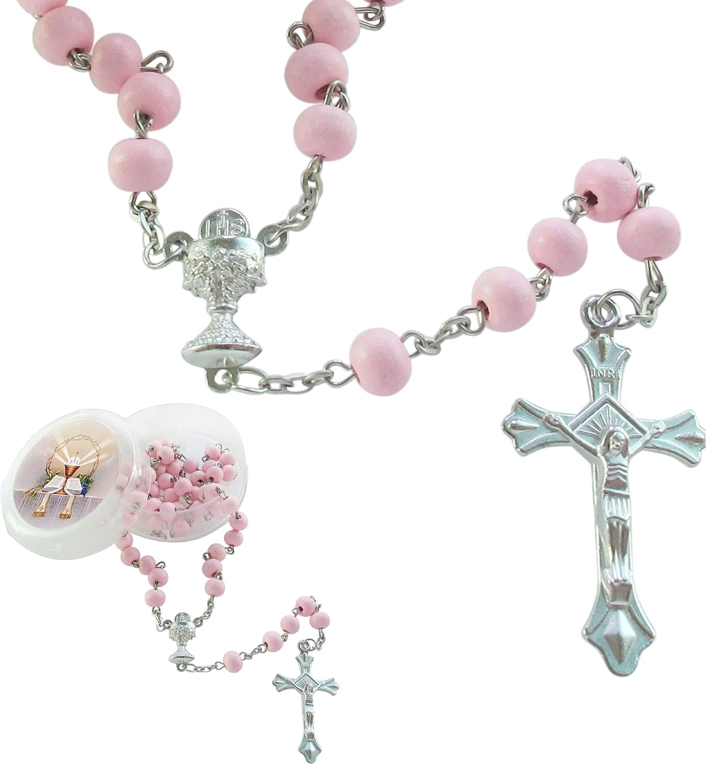 12 PCS First Communion Favor Pink Scented Rose Petal Rosary Necklace Gift for guest Rosario de Recuerdo para Primera Comunion
