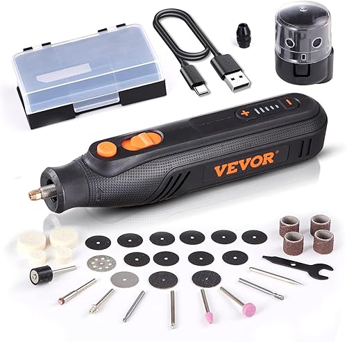 VEVOR Kit de herramientas rotativas de 4 V, mini herramienta grabadora recargable de 5 velocidades variables con cubierta protectora de pulido de