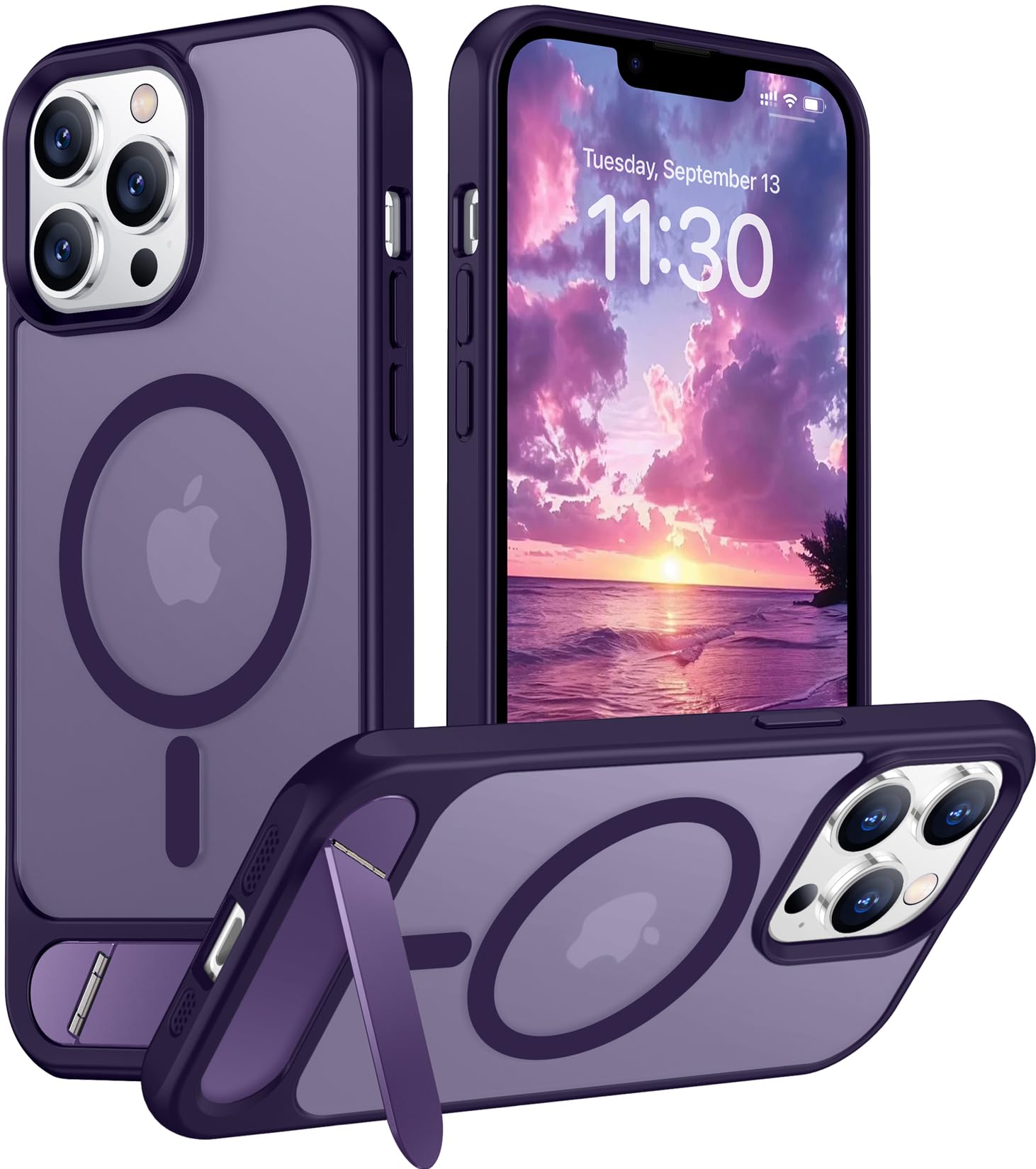 Temdan Magnetic Compatible with iPhone 13 Pro Case, [Built-in Invisible Kickstand][Compatible with MagSafe] [Military Grade Shockproof] Slim Translucent Matte Phone Case for iPhone 13 Pro 6.1"
