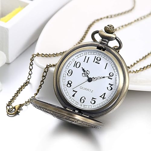 Miniatura 4 de JewelryWe - Reloj de bolsillo para hombre, diseño de árbol de la vida, estilo retro, de cuarzo, números árabes, colgante para el día del padre