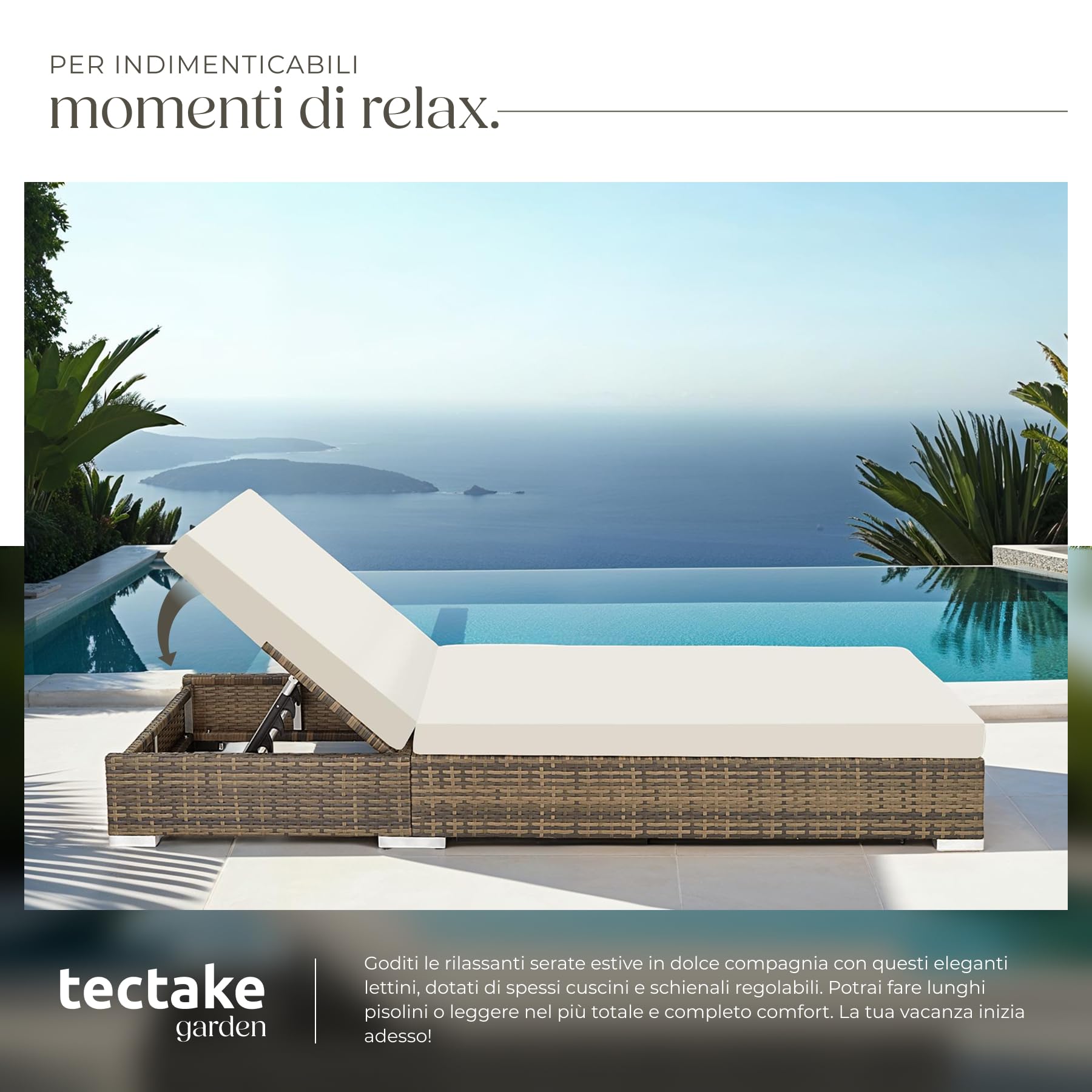 Set 2 x Lettino Alluminio Poly Rattan da Giardino con Tavolo e Sedia - Naturale