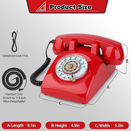Miniatura 6 de Aokpsrt Teléfono giratorio retro de los años 60 Vintage Rotary Dial Teléfono antiguo Teléfonos retro con timbre mecánico para el hogar, oficina,