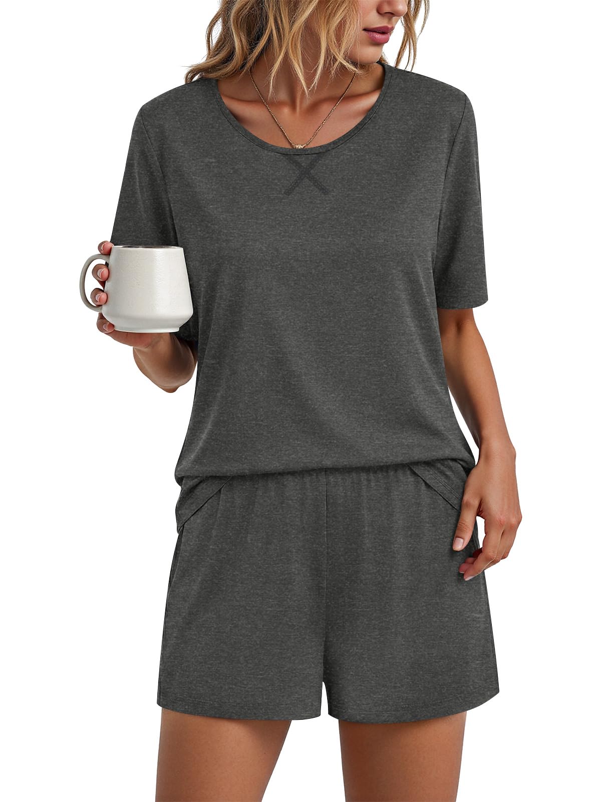 Findsweet Pajama Set for Women 2 Piece Lounge Set Soft Sleepwear Summer Casual Short Pjs Sets with Pockets M-3XL