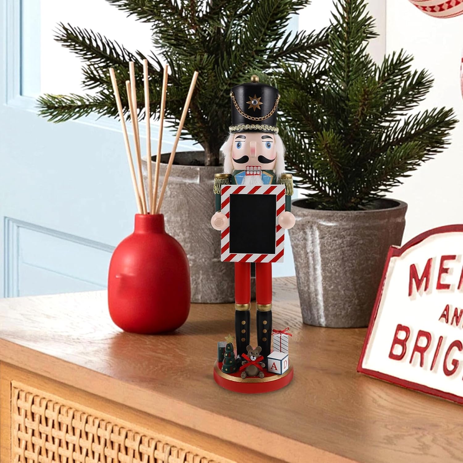 Wooden Nutcracker Soldier Figurine Holiday Tabletop Decor Green Christmas Nutcracker Puppet Festive Home Decoration