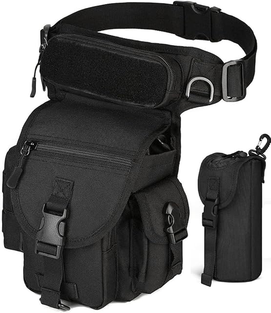 Flintronic Tactical Drop Leg Waist Bag, Multi-Purpose Waterproof Outdoor Military Hip Thigh Tool Bag Fanny Pack with Water Bottle Pouch, for Hiking Travel Motorcycling Camping Fishing