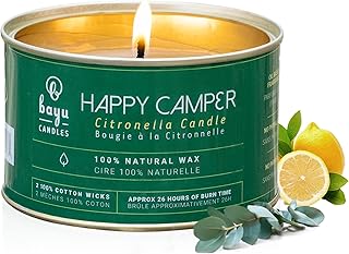 Happy Camper 12 oz Citronella Candle, All Natural with Beeswax and Coconut Oil, Camping Essentials and Bug Spray Alternative, Citronella Candles Outdoor Decor, 26 Hour Burn Time