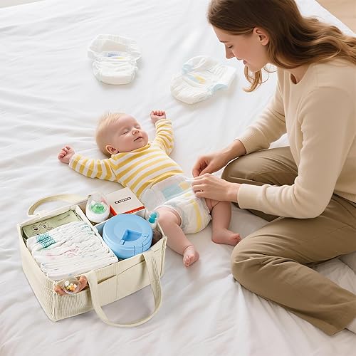 Miniatura 6 de Organizador de pañales para bebé, cesta de almacenamiento portátil para artículos esenciales para recién nacidos, organizador de bolsas de pañales
