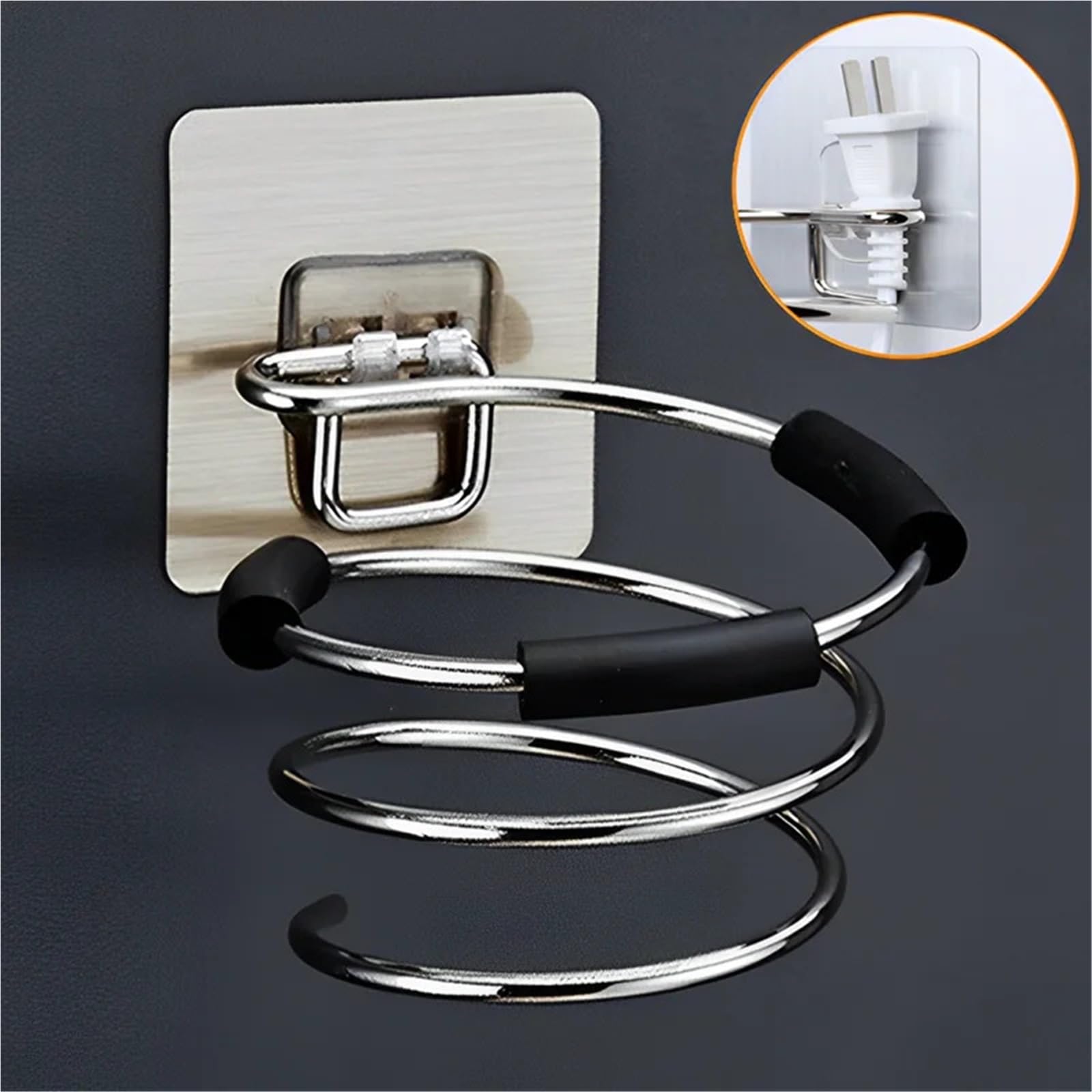 2 Stück Haartrockner-Halter, Gebläse-Organizer, selbstklebend, Wandmontage, nagelfrei, ohne Bohren, Edelstahl-Spiralständer, Aufbewahrung for Badezimmer für Hotel Wohnzimmer