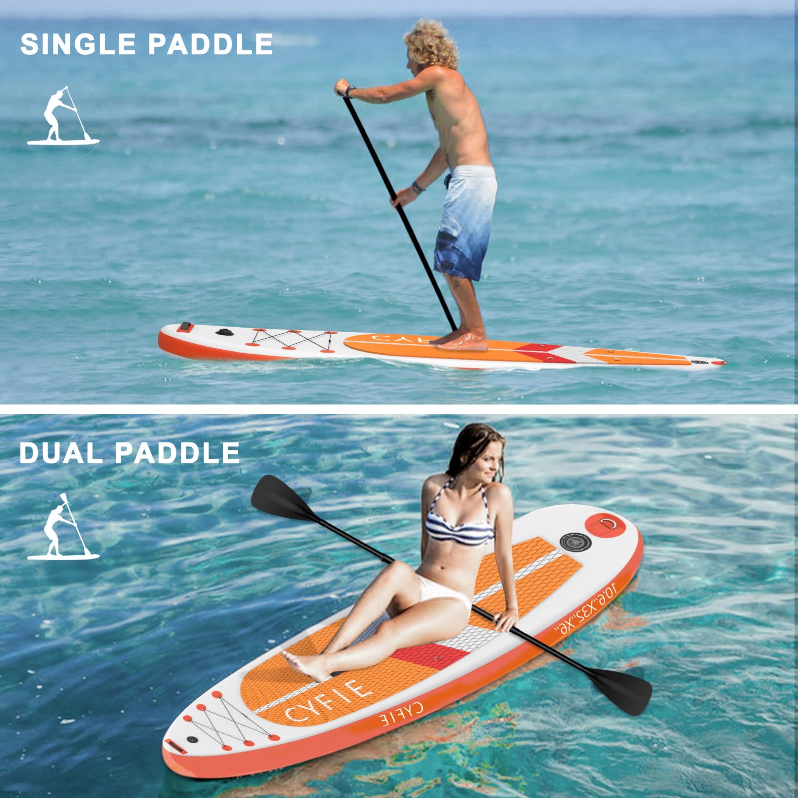 CYFIE Tabla de surf de remo de pie, accesorios completos, tabla de SUP inflable con asiento de kayak y remo de doble uso, tabla de paddle surf para adultos, remo de pie de 320 cm, capacidad de carga