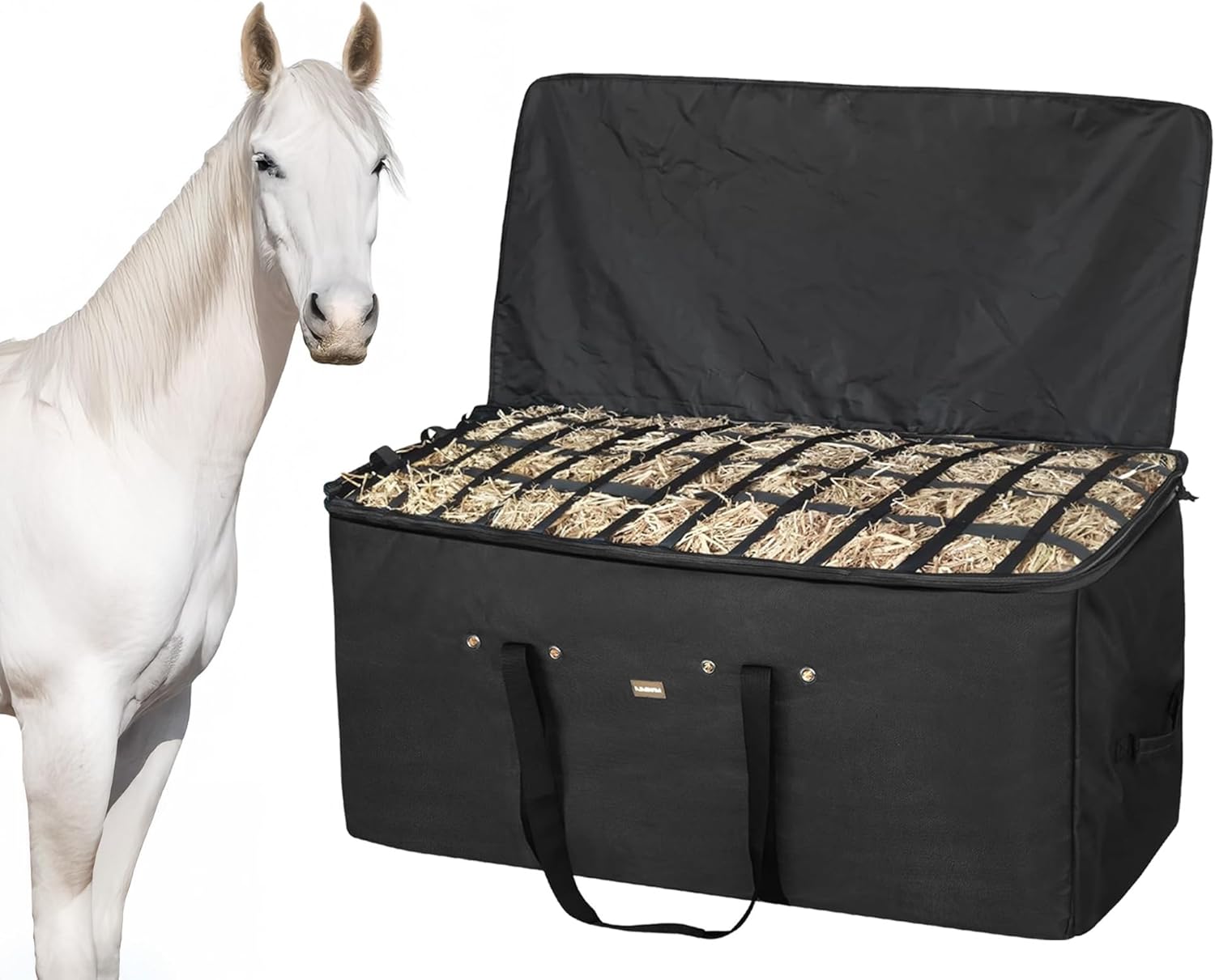 Hay Bags for Horses, Hay Bale Bag 44x18x22inch Extra Large Separated design & Top Slow Feed Design, Hay Bag for Horses Sheep Donkey Goats, Hay Bags for Barn Quality Premium Oxford Fabric (Black)