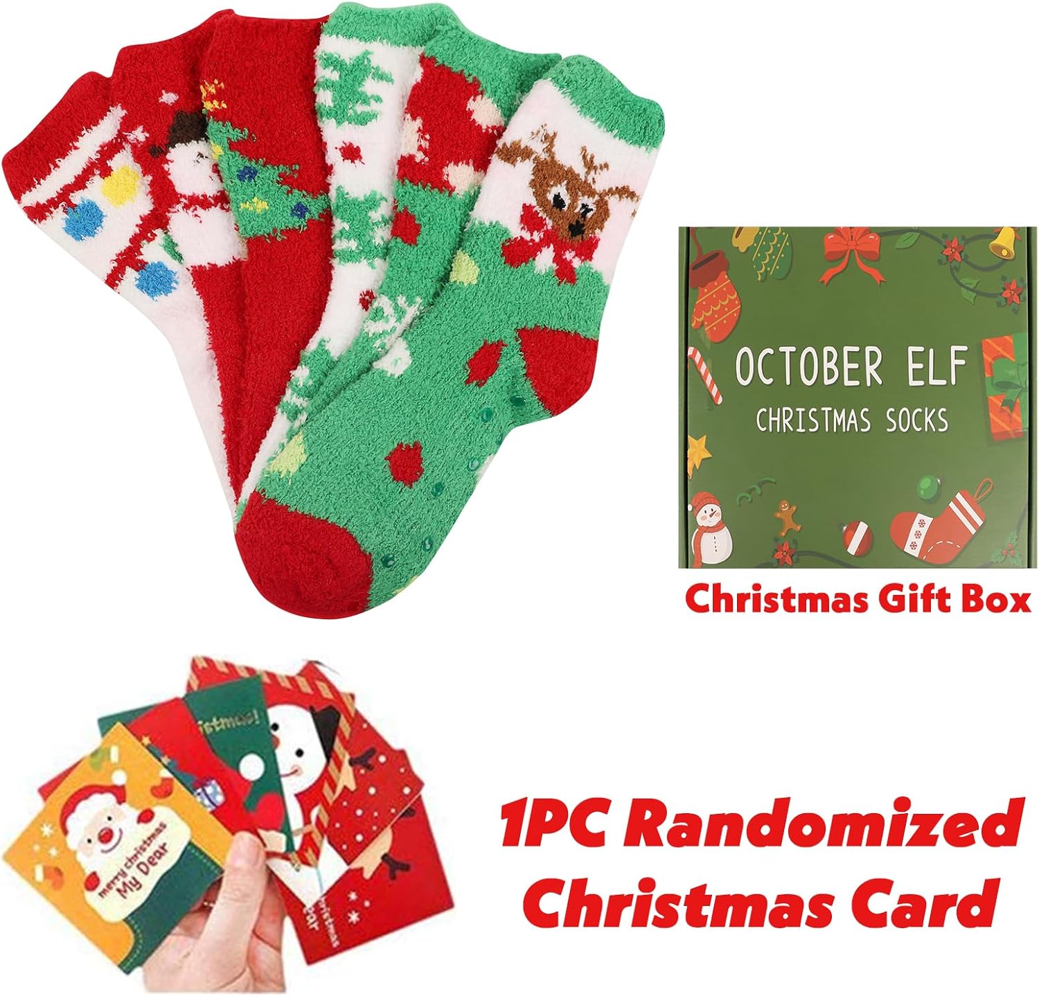 October Elf 6 Pairs Adult Christmas Holiday Socks - Warm, Cozy Fuzzy Socks With Plus Size And Anti-Slip Bottom - Image 3