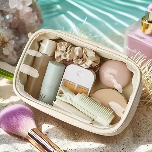 Miniatura 5 de Pocmimut Bolsa de maquillaje, bolsa de maquillaje transparente de piel sintética, bolsa de maquillaje para mujer, bolsa para accesorios de viaje