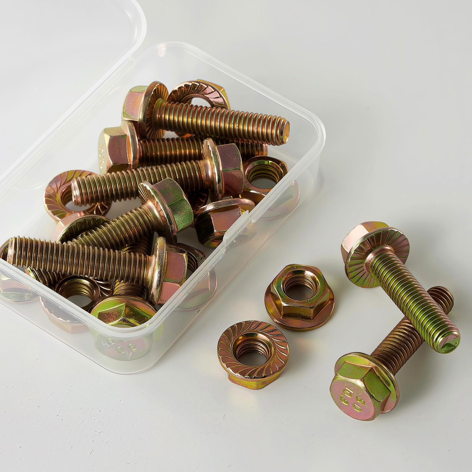 Set di viti e dadi a flangia M8 – 1,25 x 35 mm (8 set), classe di spessore 10,9, rivestimento in zinco colorato, filettatura completa, resistente alle vibrazioni, stabile, per applicazioni