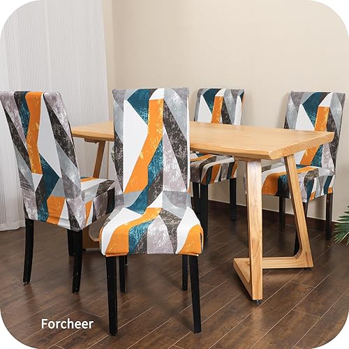 Vista 174 de Forcheer - Juego de 4 fundas elásticas para sillas de comedor con estampado elástico, lavable, extraíble, para cocina, hotel, restaurante