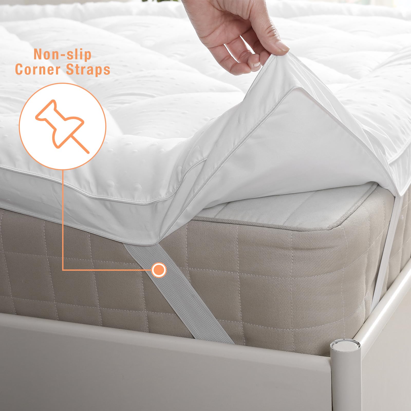 Surmatelas 100x200 cm Microfibre, Dessus de Matelas Moelleux Matelassé Respirant Lavable avec Sangles Elastisques, sur Matelas 1 Personnes 100x200 et canapé canapé-lit, Blanc