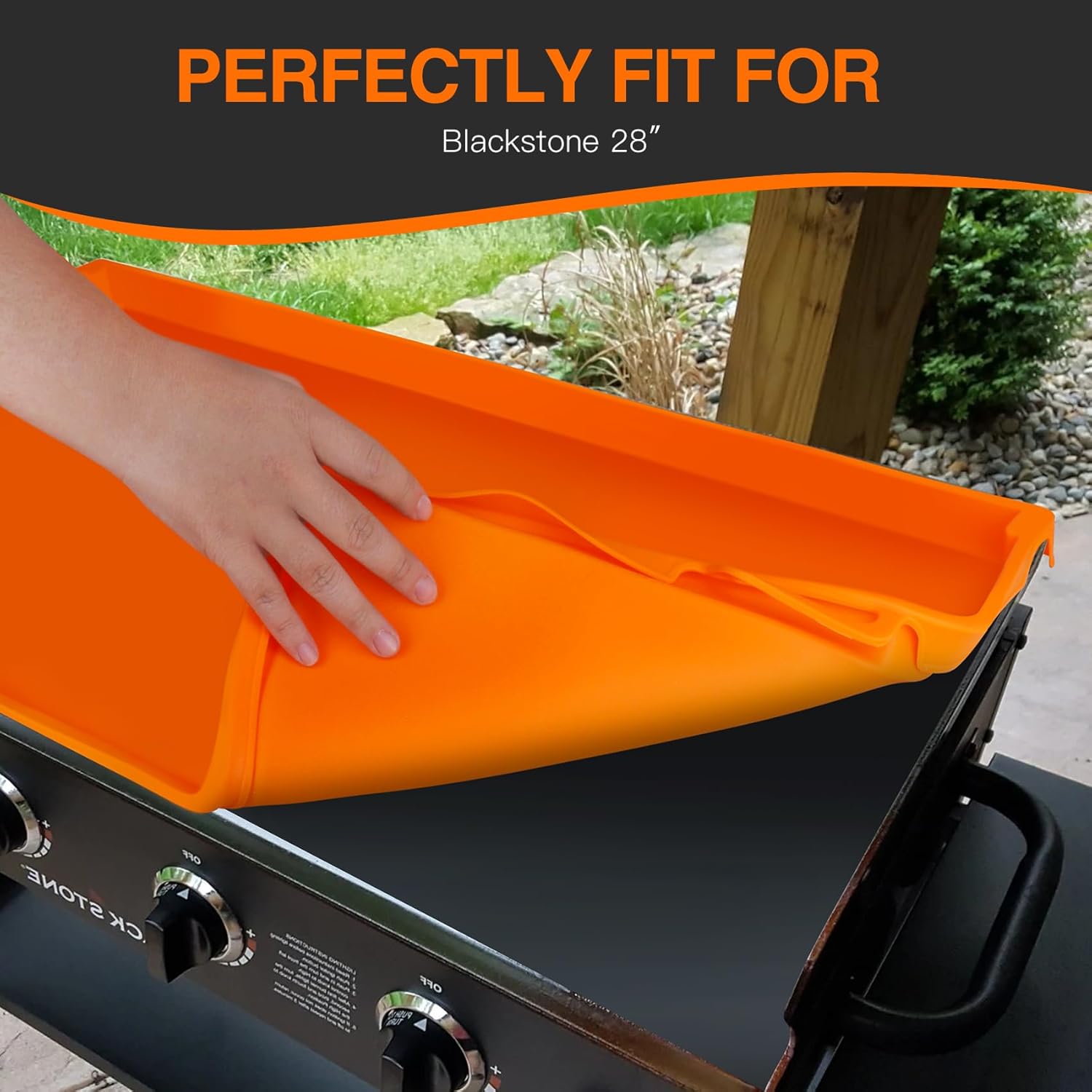 28" Blackstone Silicone Griddle Cover - Handles & All-Round Edge Design Blackstone Griddle Cover, Heavy Duty Food-Grade, All Season Black-Stone Griddle Accessory