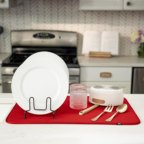 Miniatura 194 de S&T INC. Tapete de microfibra para secado de platos, reversible y absorbente para cocina, de 16 x 18 pulgadas, color negro