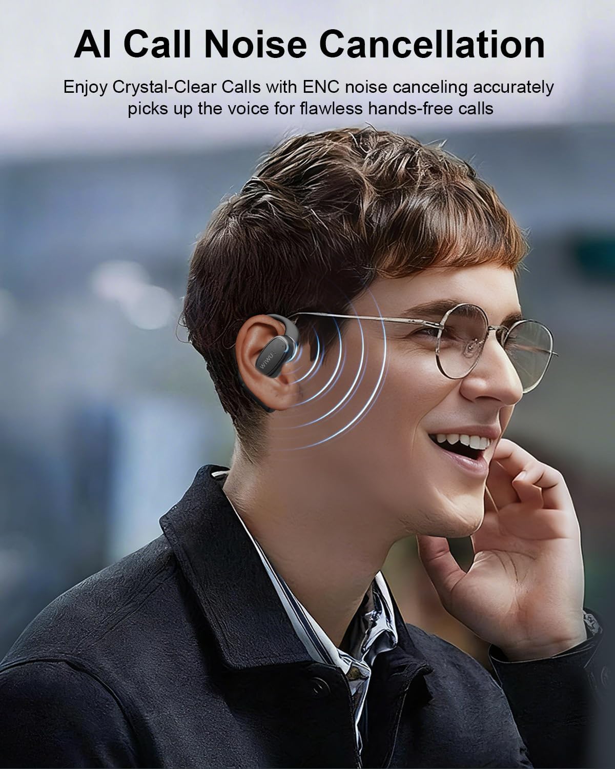 Open Ear Earbuds,Wireless Bluetooth Headphones with Earhooks,Lightweight Comfort,AI Clear Calls,Powerful Sound,40H Playtime Sport Earbuds Waterproof for Running Office Fitness Black - Image 3