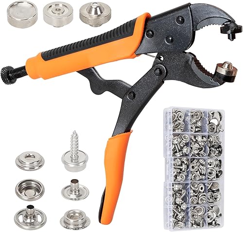 AnnYun Kit de botones a presión, herramientas de cierre a presión resistentes, herramientas de cierre de tornillo incluidas, 1 alicates a presión y