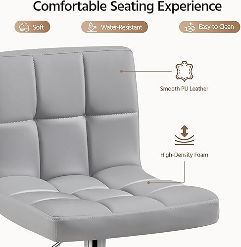 Miniatura 62 de Yaheetech Pink - Juego de 2 taburetes de bar de terciopelo ajustables, taburete giratorio moderno de altura de mostrador con base más grande para