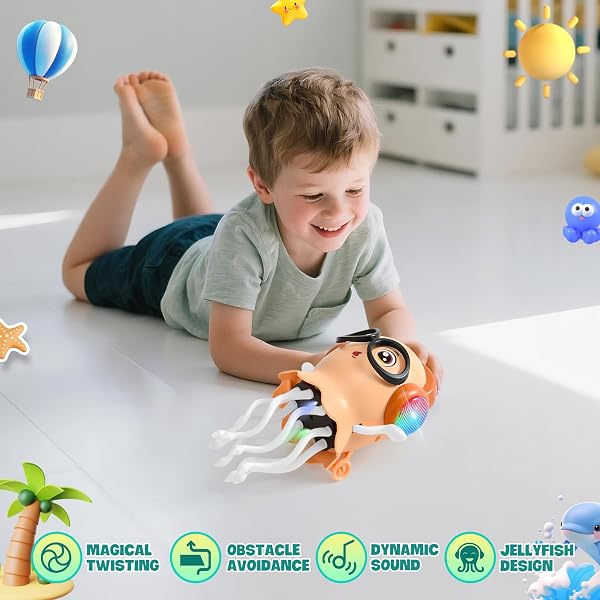Medusa Dancing Eléctrica, Nuevo Juguete con Luces LED y Música, 2 modos de pie y Rampa, Juguete Bebé Medusa, Regalo para Niñas y Niños (Naranja) - 3