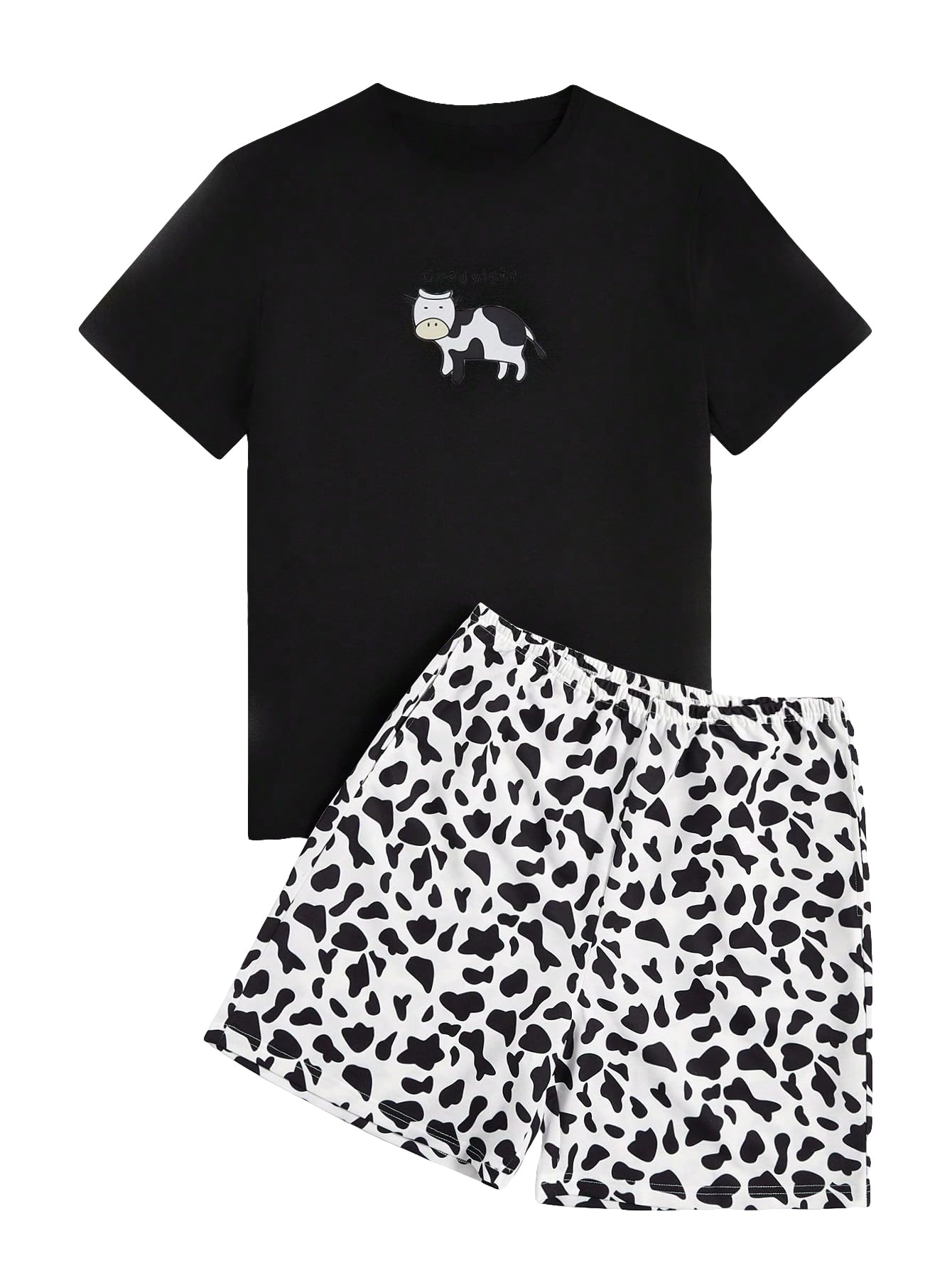 wdirara Men's 2 Pieces Sleepwear Cartoon Cow Print Short Sleeve Top and Shorts Pajama Set Loungewear-picture-36