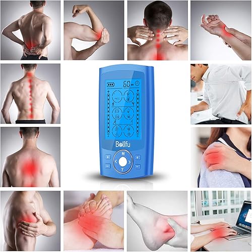 Miniatura 56 de Belifu Unidad TENS EMS de doble canal, 24 modos, estimulador muscular para terapia de alivio del dolor, masajeador electrónico de pulso con 10 Rosa