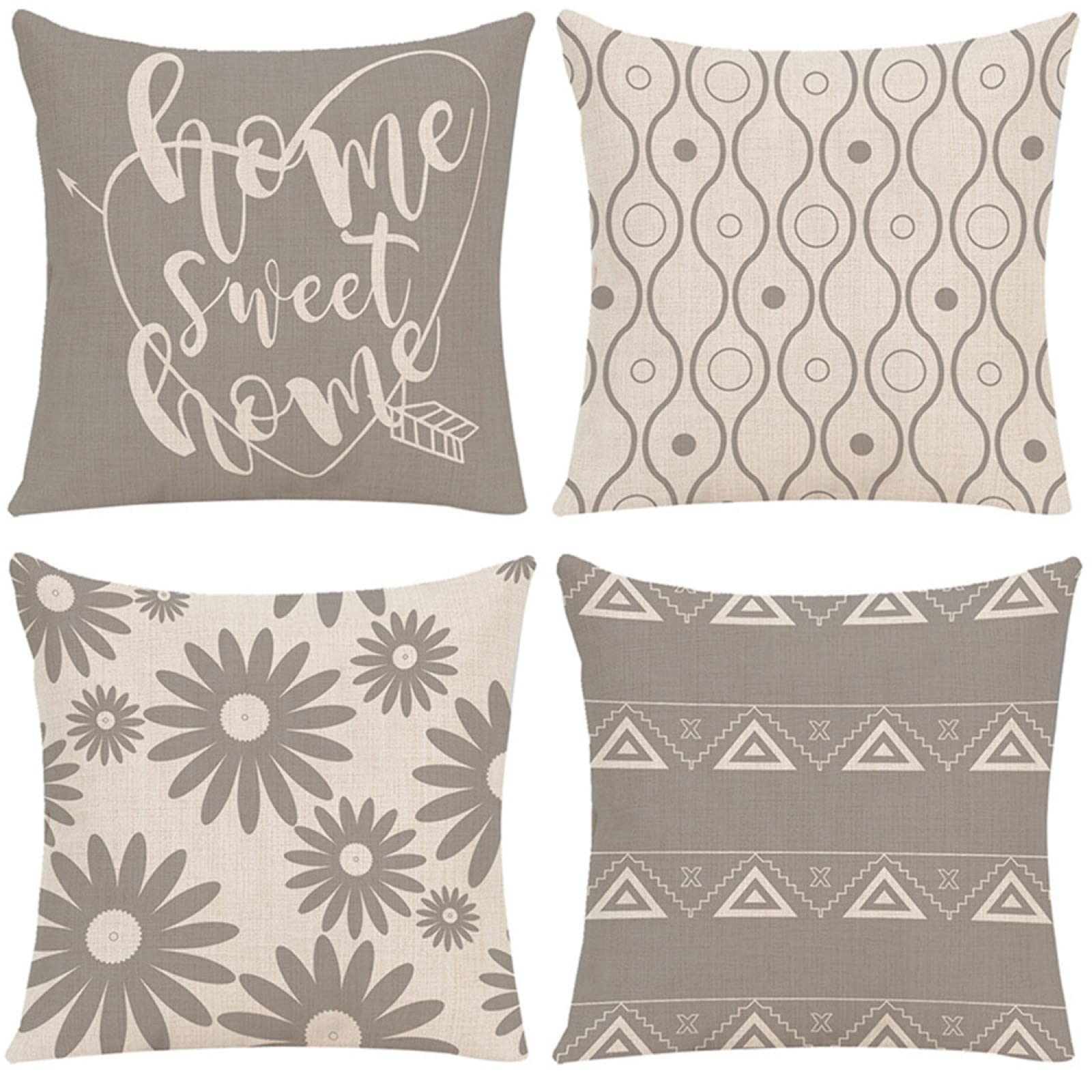 Housse de coussin 65x65cm lot de 4 en lin gris pour canapé