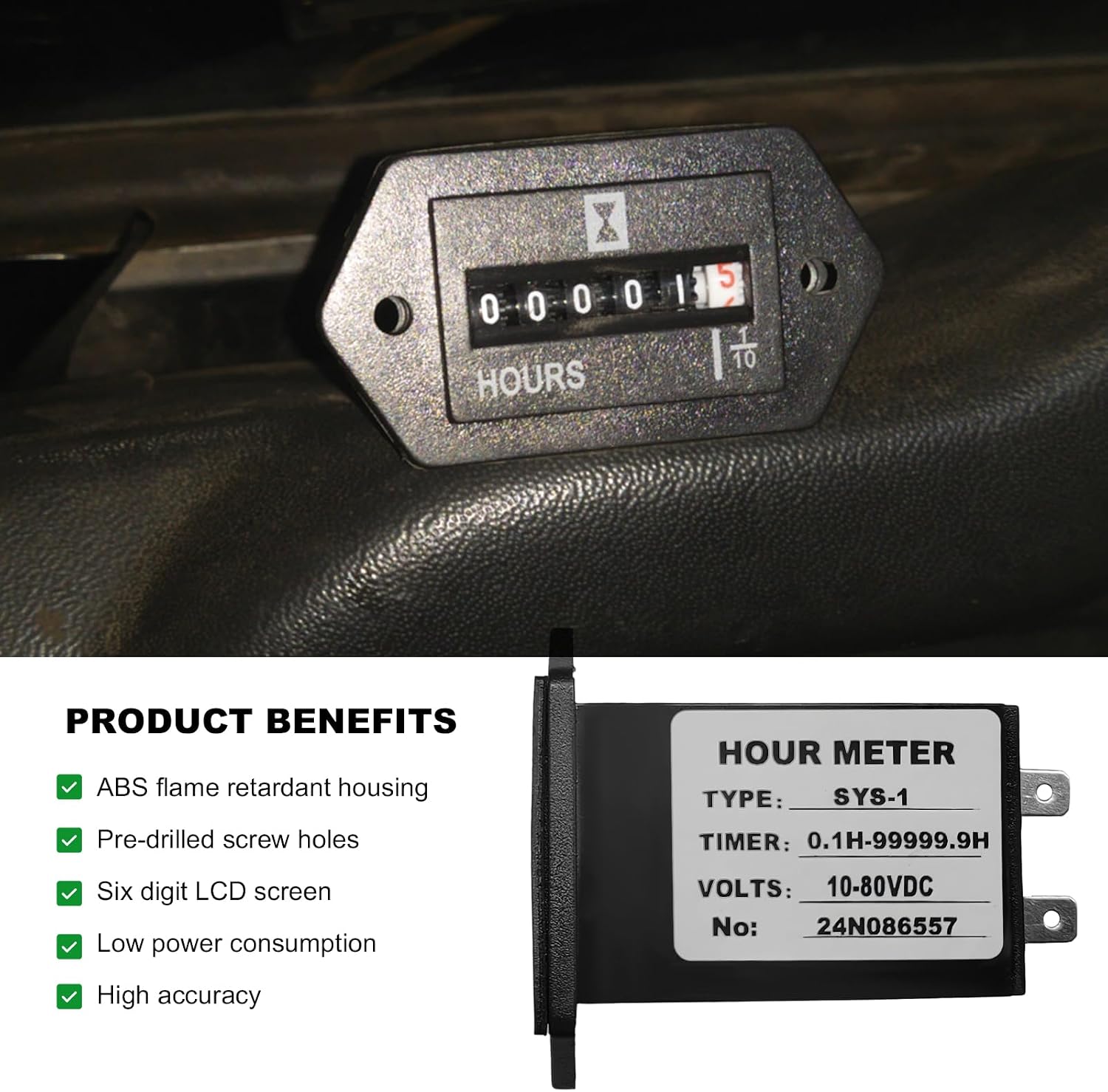 Sun Walker DC 10-80V Mechanical Hour Meter, Professional Snap in Engine Hourmeter for Maintenance, Hour Meter Gauge Replacement for Boat ATV UTV Tractor Snowmobile Generator