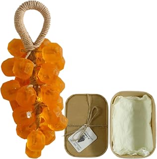 Handmade 25-Piece Grape Soap Cluster on Rope - Gentle Cold Process Cleansing, Decorative Bathroom Decor & Ready-to-Gift Box (Orange Marigold)