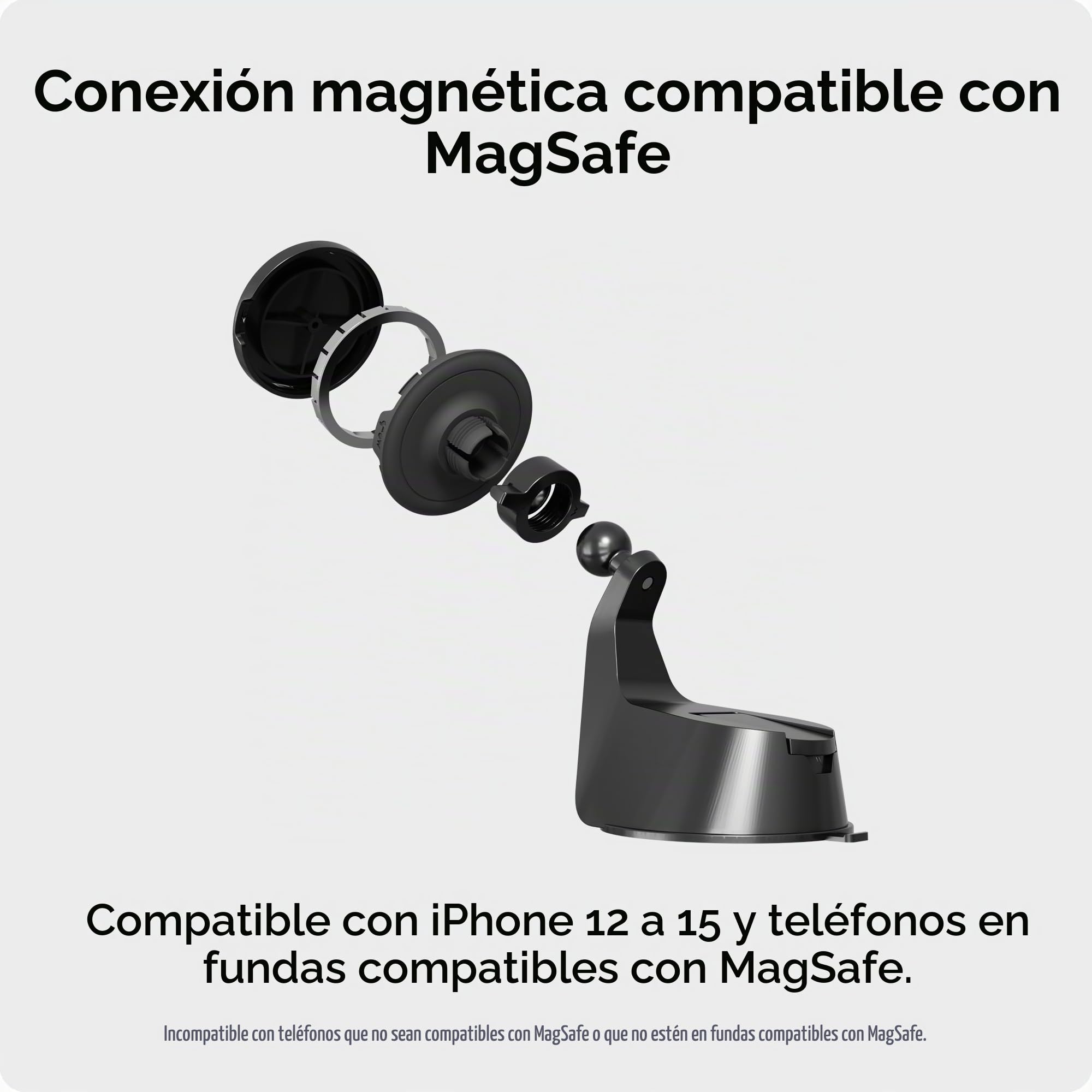 Mous Compatible con MagSafe Coche Soporte de Succión para iPhone 17/16/15/14, Pixel 10, S26/S25