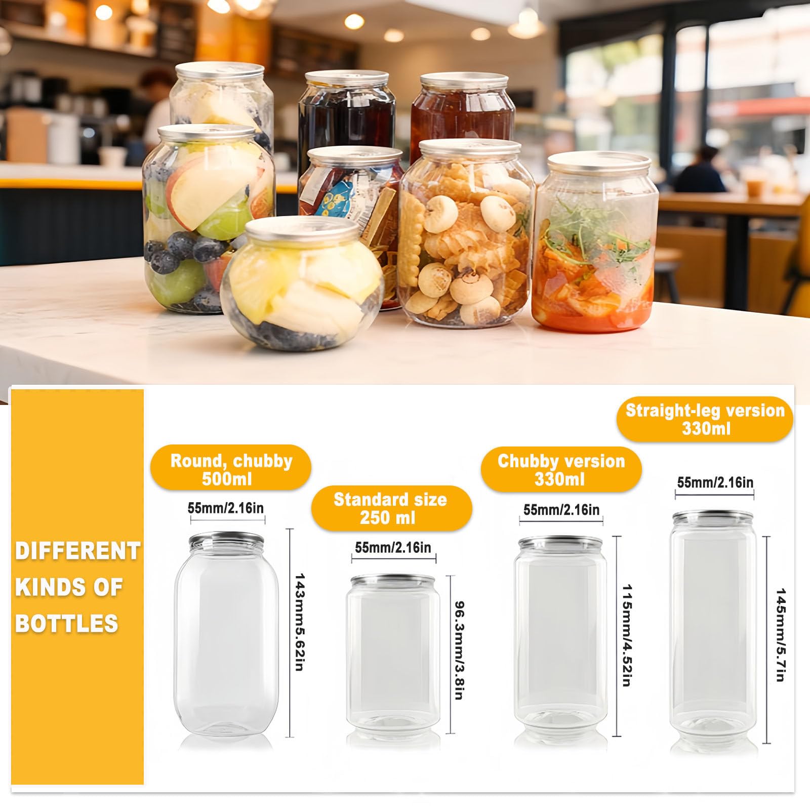 Botellas De Plástico Vacías De 55 Mm Para Máquinas Selladoras De Latas, Latas De Plástico Con Tapa, Envases De 250 Ml, 330 Ml Y 500 Ml Para Jugos Y Batidos, Para Té De Burbujas. 500ml(100sets)
