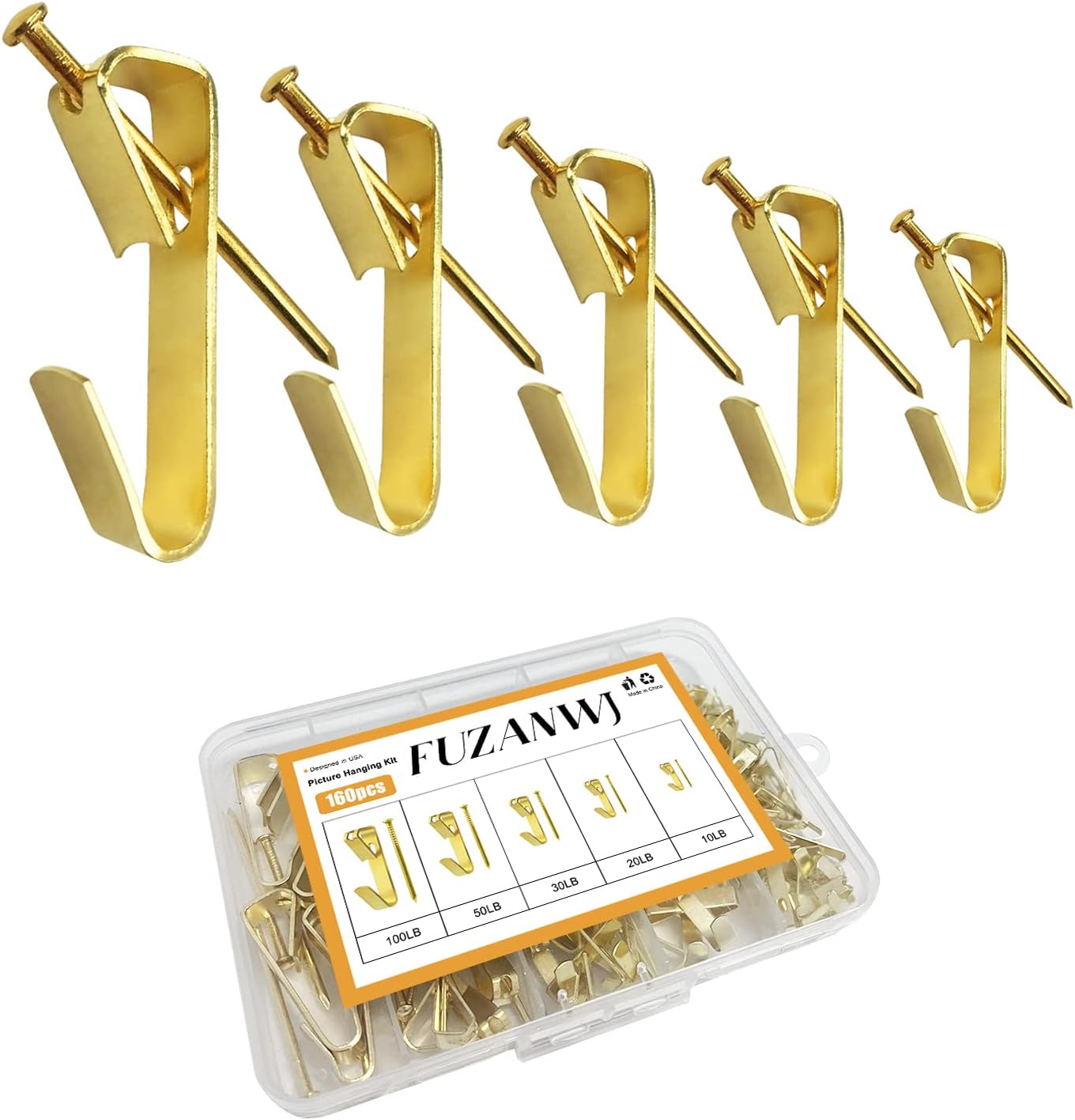 160Pcs Picture Hangers, FUZANWJ Heavy Duty Picture Hanging Kit, Picture