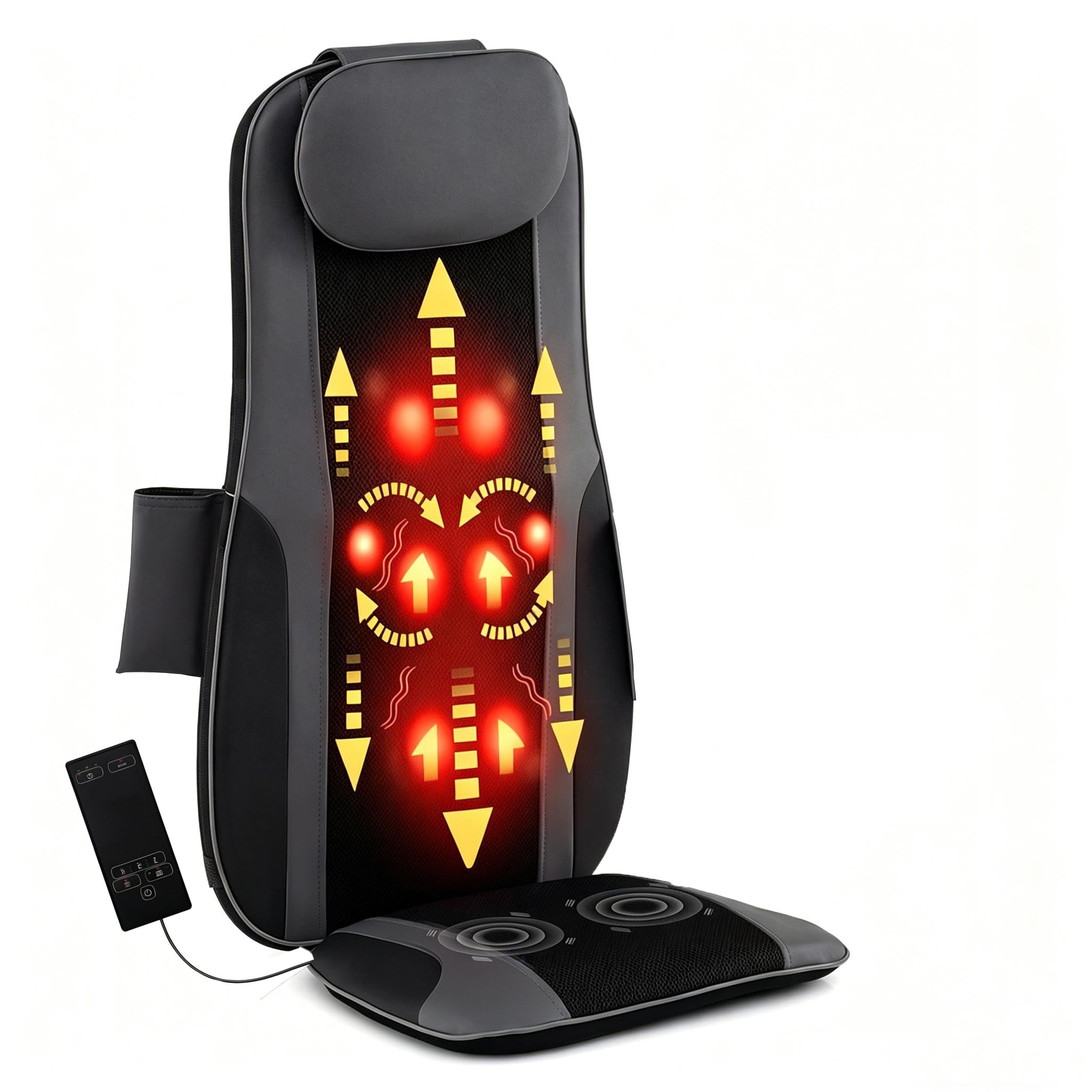 GYMAX Massagesitzauflage, Massageauflage mit Wärme für Nacken & Rücken, Shiatsu-Massage mit 4 Knetknoten & 2 Vibrationsmotoren, Autositz Massage, Stuhlmassagegerät für Büro & Haus