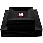 Aya\'s Square Plastic Plates - 6.5/9.5 Black Disposable Plates for Party - Heavy-Duty Reusable Food Grade Plastic - 60 Count - Thick and Durable to Prevent Breaking - Ideal for Events and Gatherings