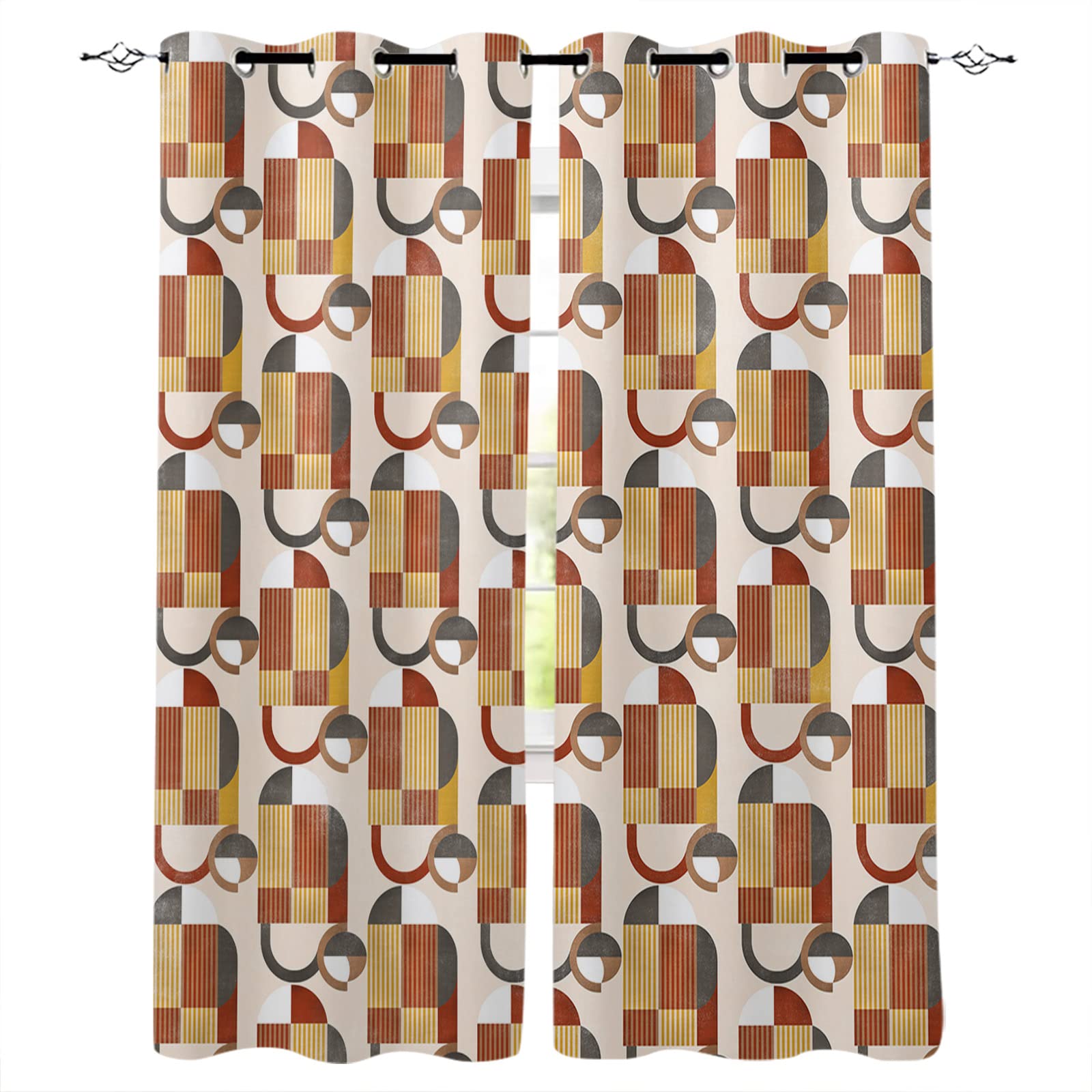 Amazon｜Xspring 遮光カーテン 寝室用 ミッドセンチュリー モダン 抽象