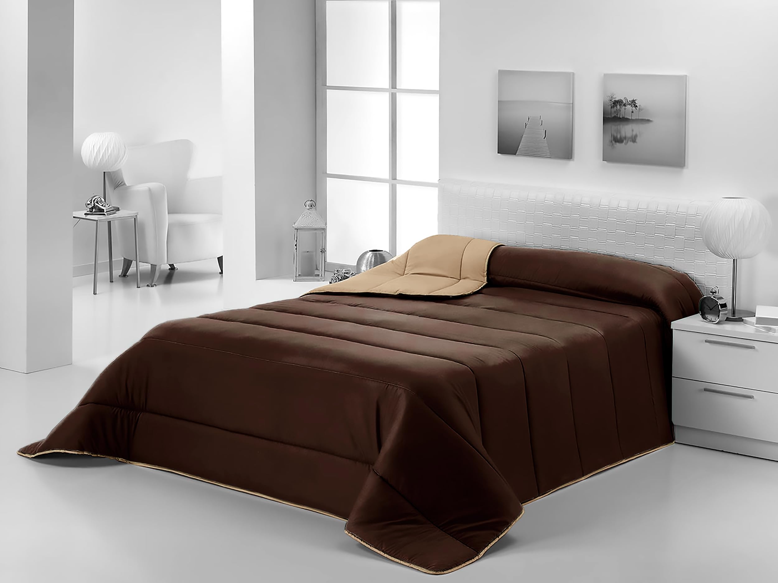 Purpura Home Edredon Nordico Cama 180 para Invierno y Entretiempo. Compatible con Funda Nordica. Relleno Microfibra Tacto Pluma Ligero Reversible. Calidad 300 gr. Color Crudo/Chocolate