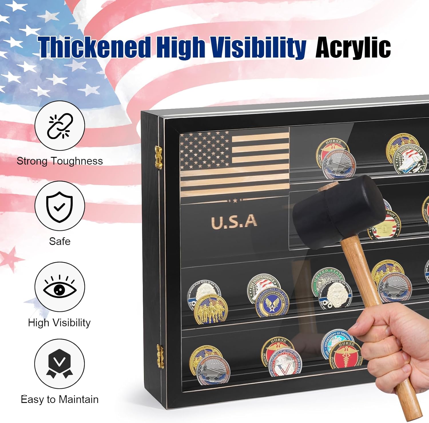 カルマノンコインホルダー - アクリルミリタリーチャレンジコインディスプレイケース、45個のメダル、ポーカーチップ、マグネットドア付 カルマノン コインホルダー  - アクリルミリタリーチャレンジコインディスプレイケース、45個のメダル、ポーカーチップ、マグネット ...