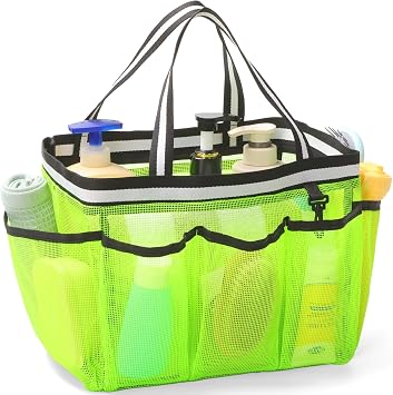 Ocim Large Portable Mesh Shower Caddy Bag Tote for Big Size Shampoo Bottles, Collapsible Quick Dry for College Dorm, Camping, Beach Pool Bathroom, Fluorescent Green