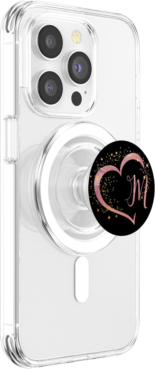 Letter M Initial Rose Pink Heart Monogram PopSockets PopGrip for MagSafe