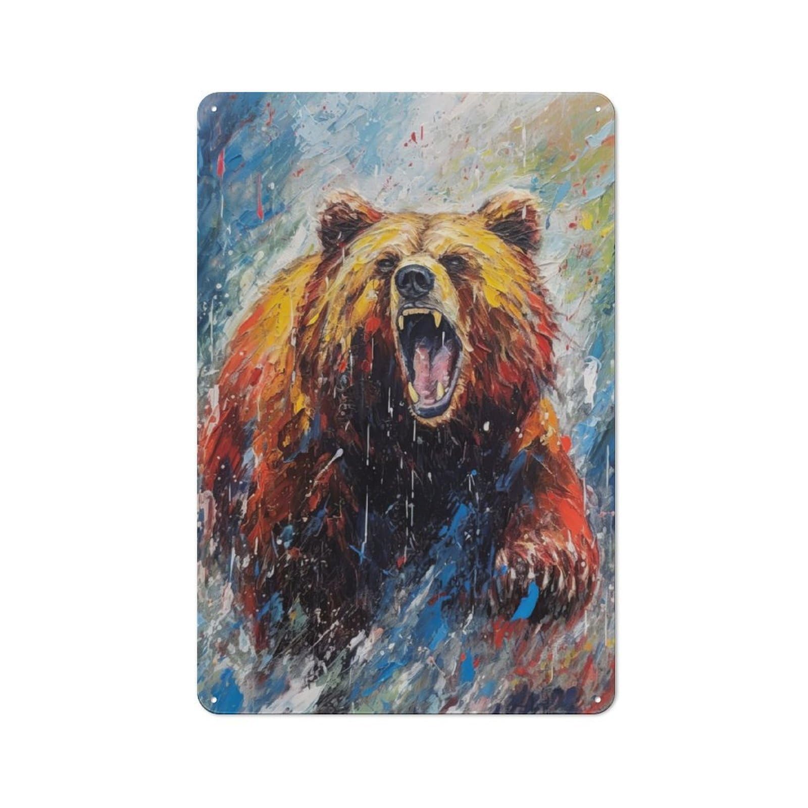 Junmoney Palette Bear Painting Metal Plaque 30X20cm With For Hallway Wall, Retro Decor, For Wall Display Collectors