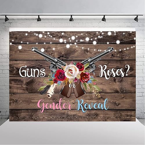 Miniatura 10 de Lofaris Telón de fondo rústico de madera para fotografía con diseño de armas o rosas para niños o niñas, baby shower, fiesta de recién nacido,