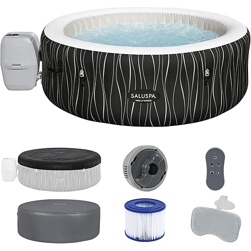 Bestway SaluSpa Hollywood EnergySense Luxe AirJet Round Inflatable 4 to 6 Adult Hot Tub with Heater, Filter, 2 Covers, and 140 AirJet System