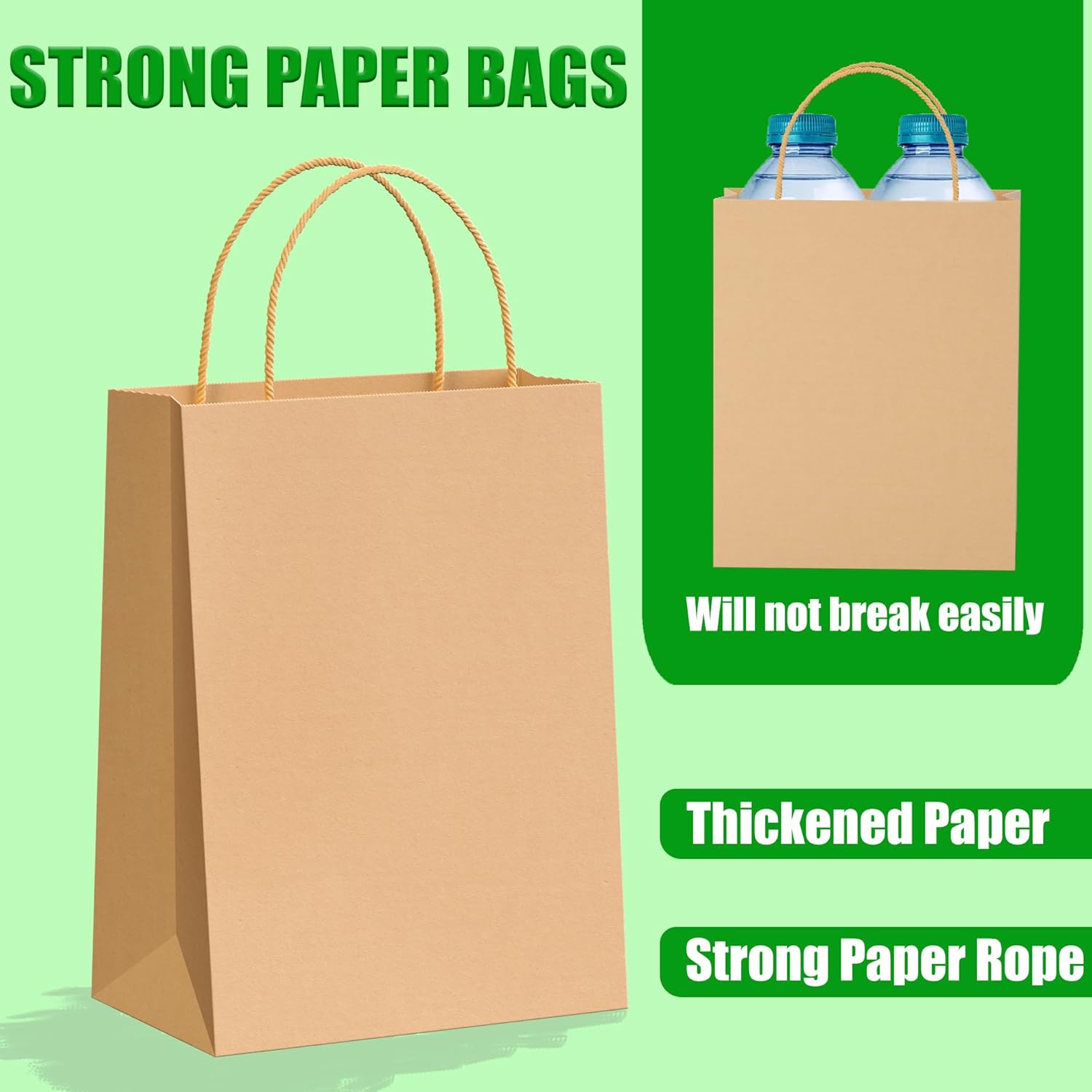 baxwel Paper Gift Bags Bulk of 5.9x3.15x8.25 210 Pcs, Brown Kraft Paper Bags with Handles for Small Business, Heavy Duty Bulk, for Birthday Party Favors, Shopping, Retail - Image 3