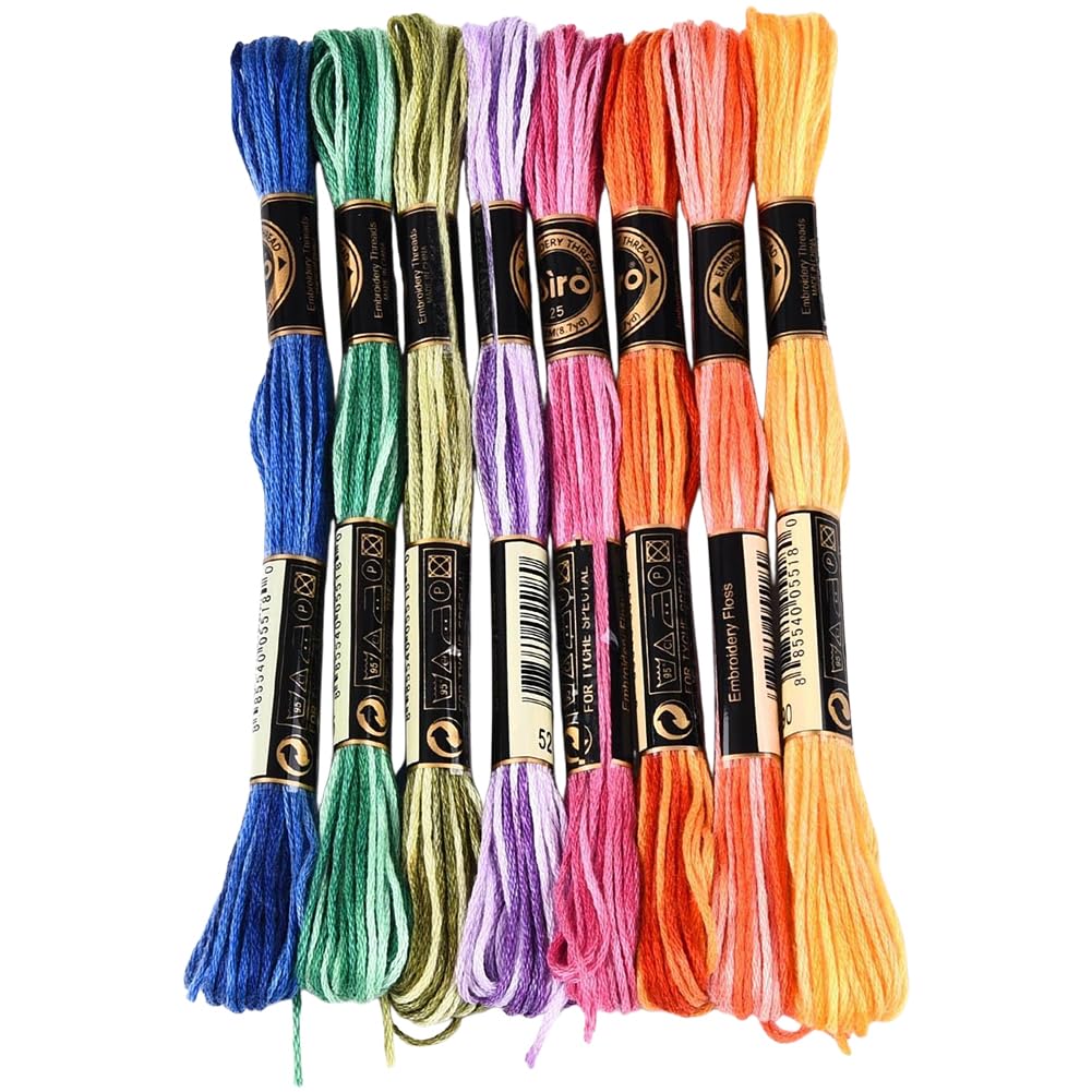 8 Skeins 70 Yards 6 Ply Cross Stitch Floss Variegated Polyester Embroidery Threads Colorful Friendship Bracelet String Gradient Yarn Bulk for Sewing Making Jewelry Needlecraft Knitting DIY