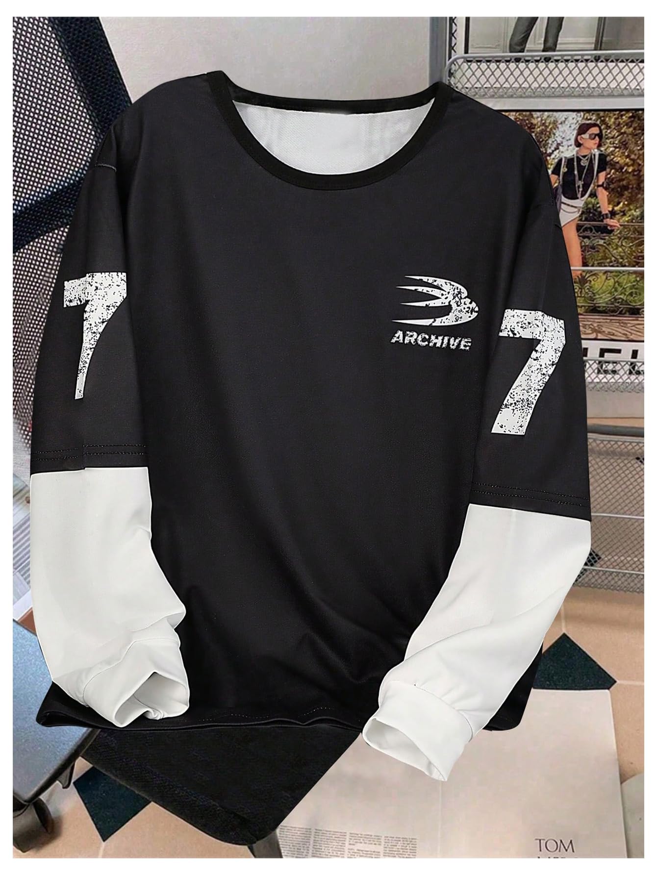 Floerns Camiseta de manga larga con estampado de letras para niño, cuello redondo, bloque de color, ropa urbana