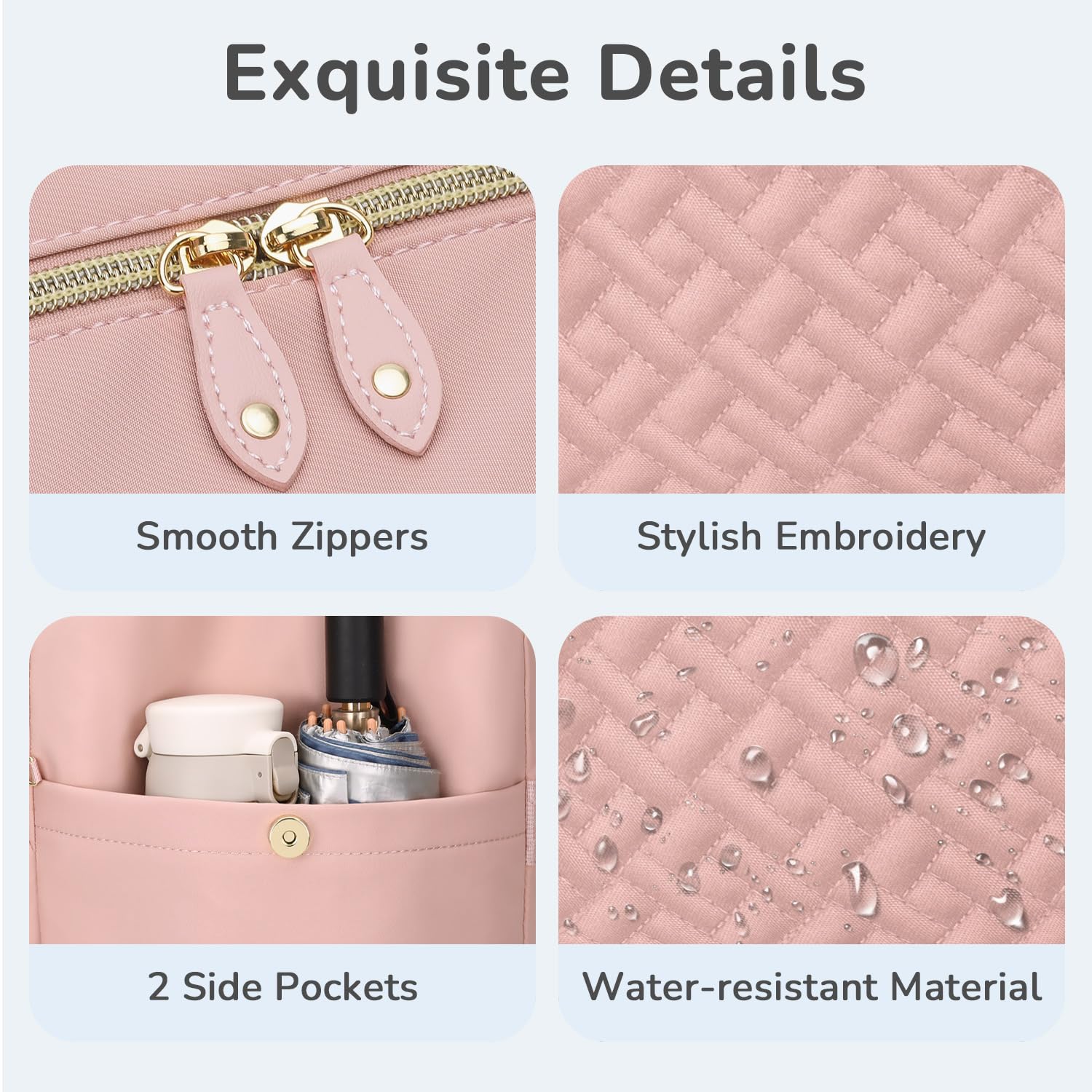 Diaper Bag Tote with Pacifier Case, Baby Bag for Women with Shoulder Straps, Travel Diaper Tote for for Mom and Dad Medium Size, Pink - Image 7